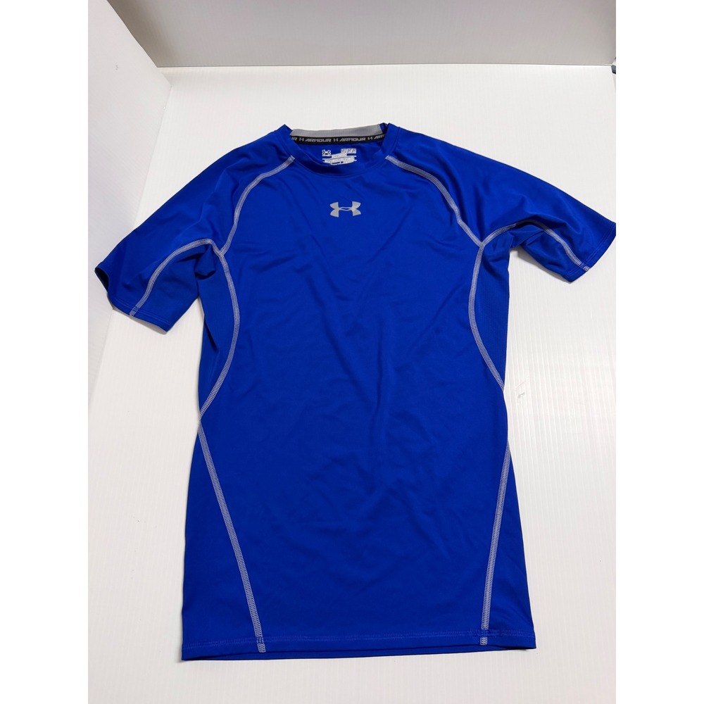 Under Armour HeatGear Compression Shirt Mens Medium Blue Short Sleeve Athletic
